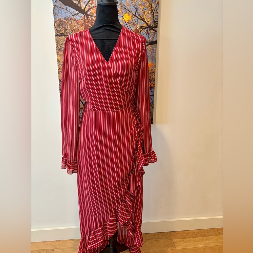 Cotton Candy Red and White Striped Long Sleeve Dress